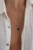 BLACK ONYX/MOONSTONE OVAL NECKLACE